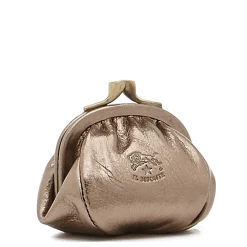 Women's coin purse in metallic leather color metallic bronze