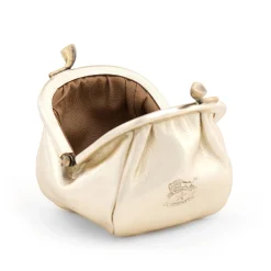 Women's coin purse in metallic leather color metallic platinum