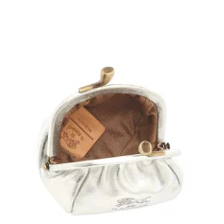 Women's coin purse in metallic leather color metallic silver