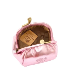 Women's coin purse in metallic leather color pink