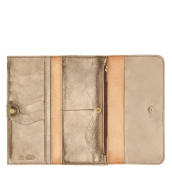 Women's continental wallet in metallic leather color metallic bronze