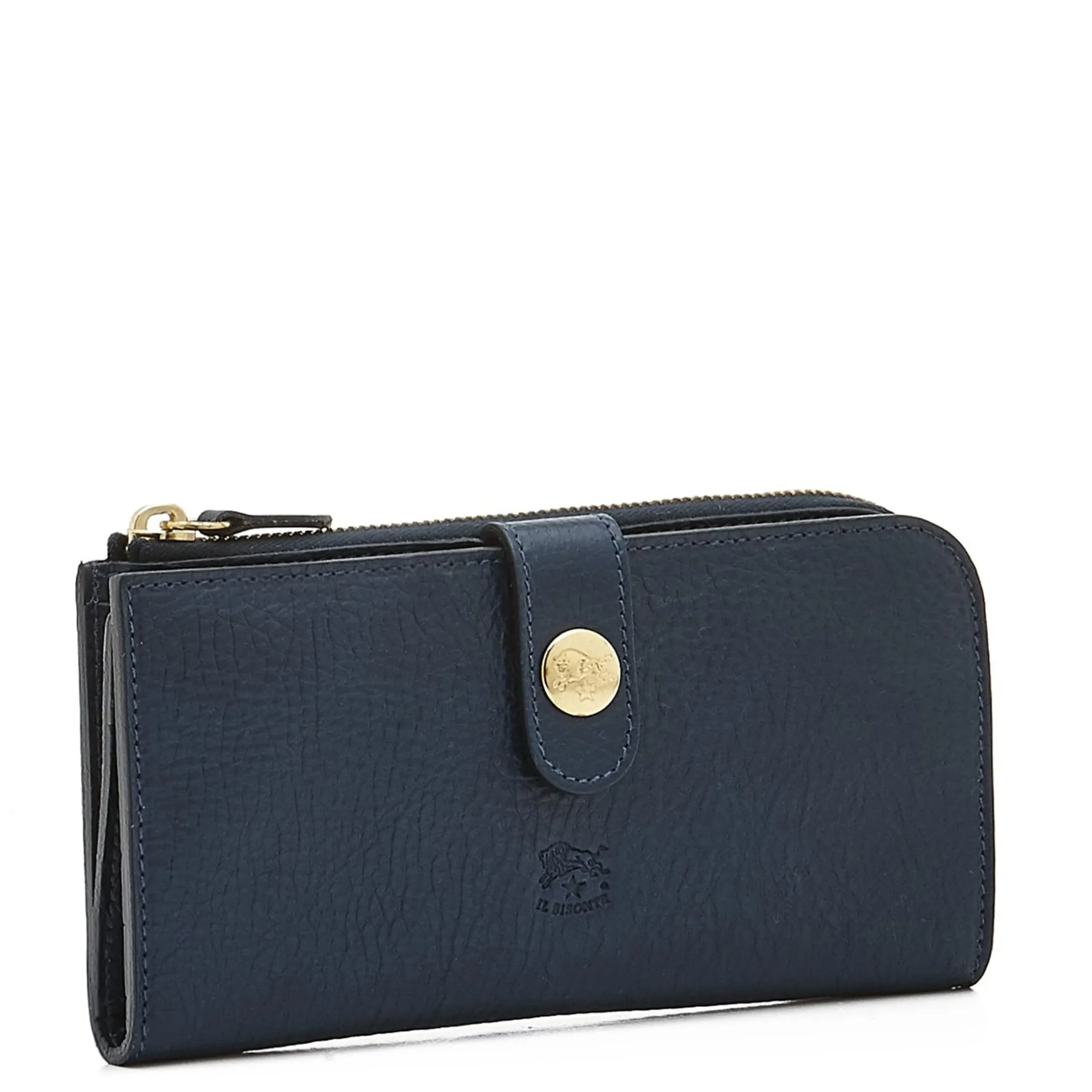 Women's continental wallet in leather color blue