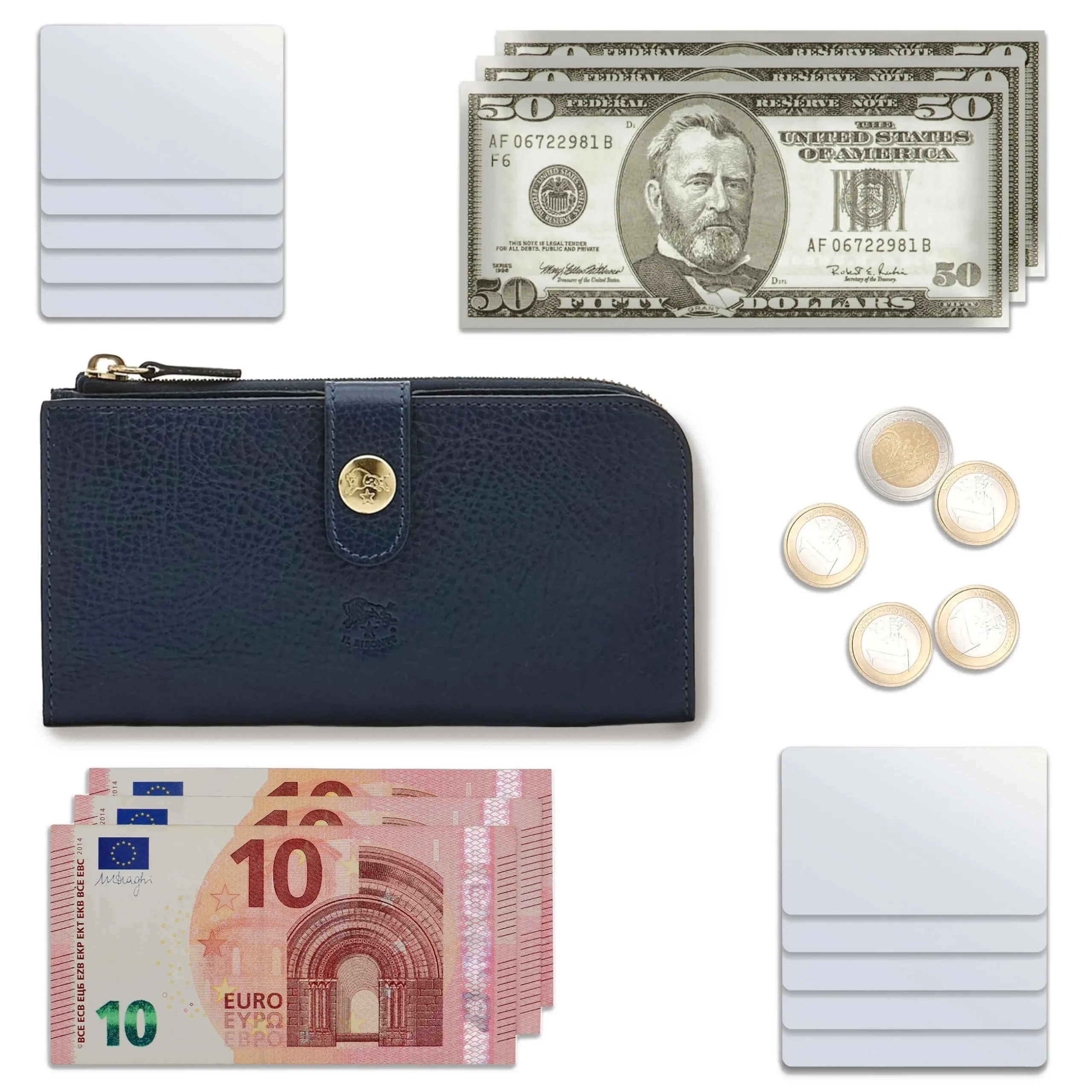 Women's continental wallet in leather color blue