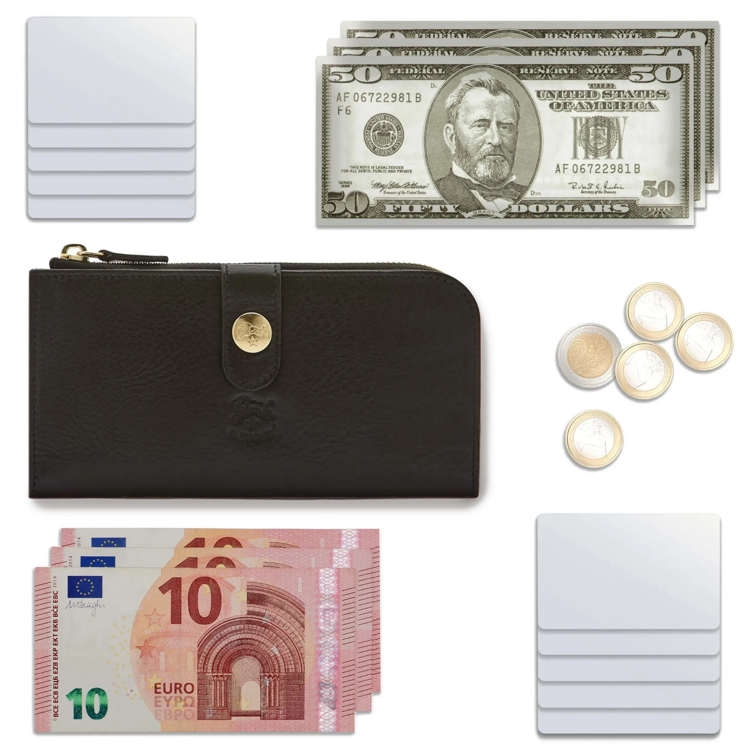 Women's continental wallet in leather color black