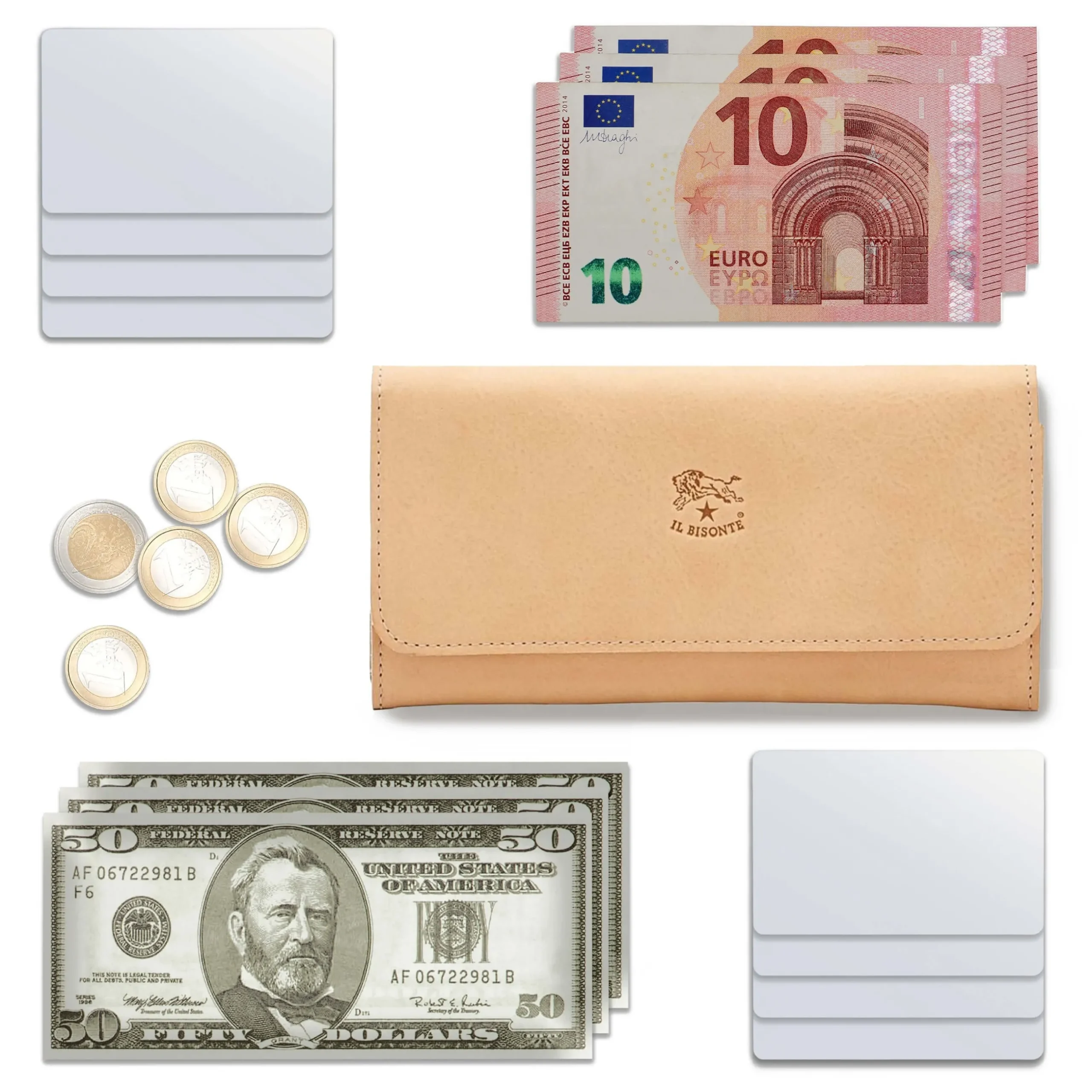 Women's continental wallet in leather color natural