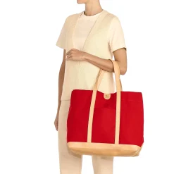 Women's tote bag in fabric color red/natural