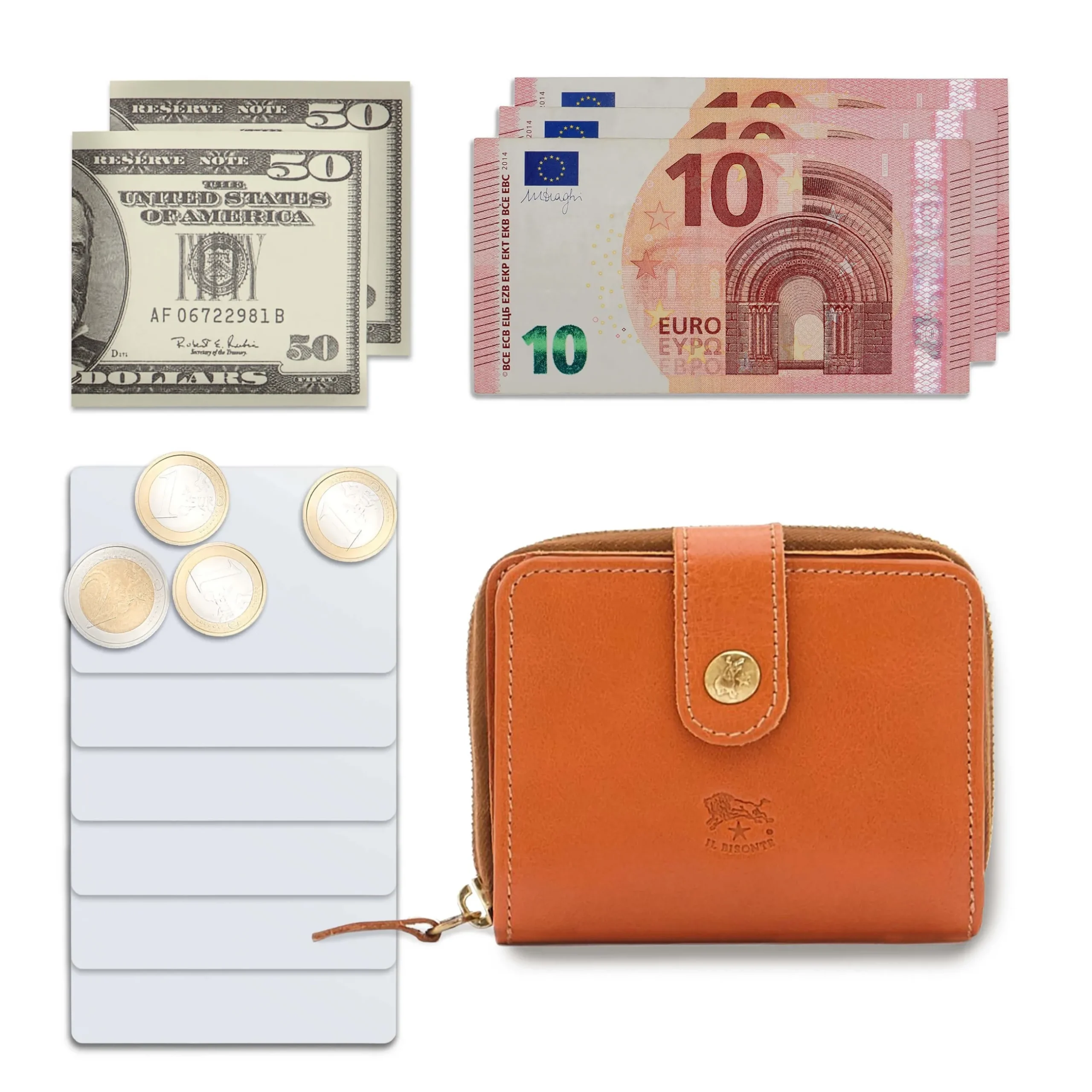 Women's wallet in leather color caramel